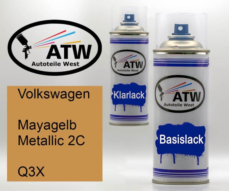 Volkswagen, Mayagelb Metallic 2C, Q3X: 400ml Sprühdose + 400ml Klarlack - Set, von ATW Autoteile West.